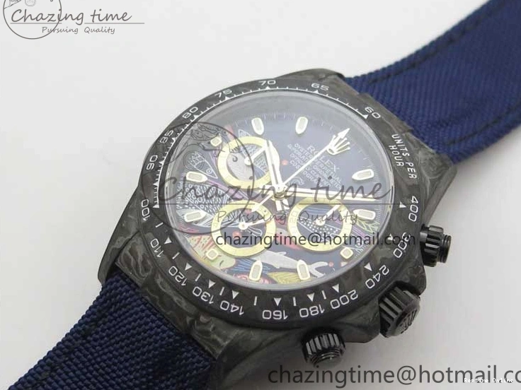 1222 Daytona DIW Carbon OMF Best Edition Blue Paint Dial on Deep Blue Nylon Strap A Tailored 2842